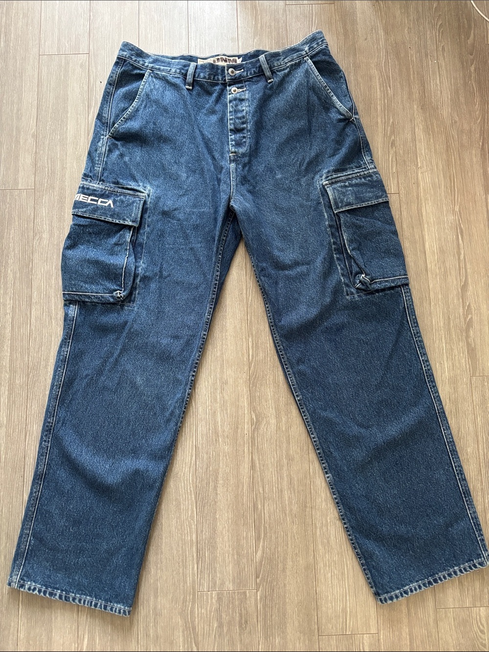 mecca Dark Blue Denim Cargo Pants with Side Utility Pockets